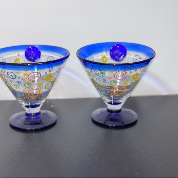 Hand Blown Margarita Glass Kosta Boda Royal Carribean Swirl Glass Set of 2 - Picture 2 of 8